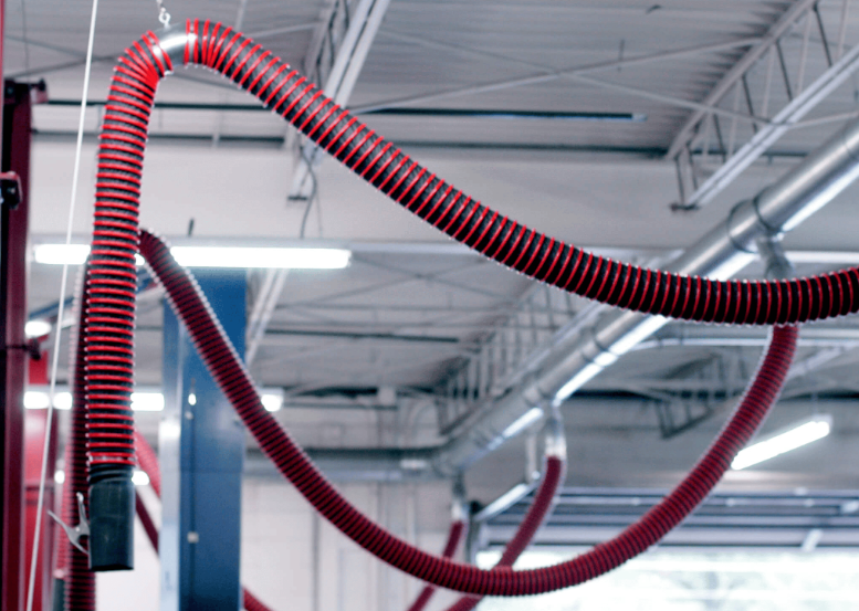 Rope and Pulley exhaust removal systems installed at Hollywood Motor Co., to extract vehicle exhaust. Rope and Pulley exhaust removal systems installed at Hollywood Motor Co., to extract vehicle exhaust.