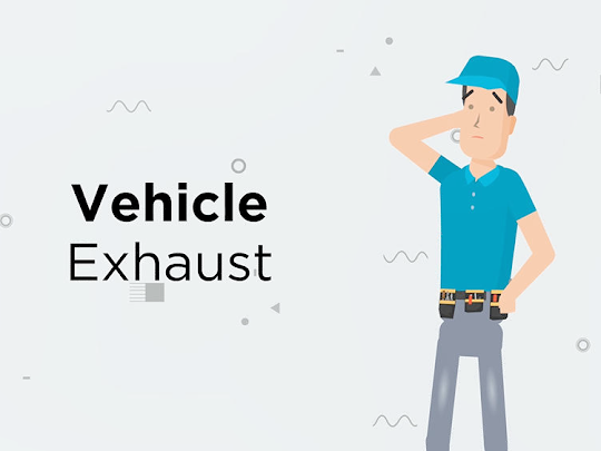 An exhaust removal system install technician with the words vehicle exhaust.