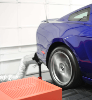 Dyno exhaust removal system installed in enclosed dynamometer room at Franjo Speed.