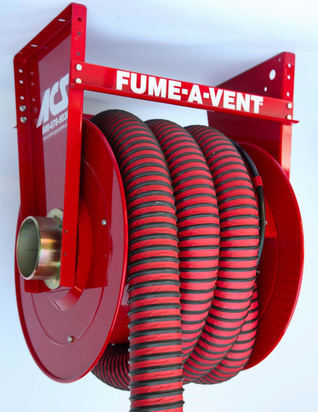 Fume-A-Vent exhaust hose reel system for automotive workshops.